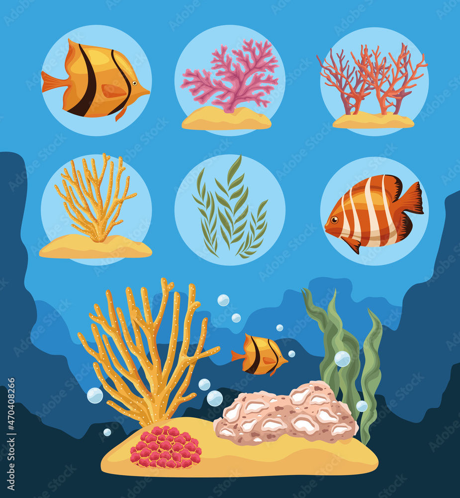 seven sea life icons seven sea life icons