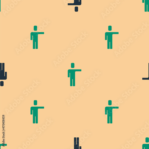 Green and black Head hunting icon isolated seamless pattern on beige background. Business target or Employment sign. Human resource and recruitment for business. Vector