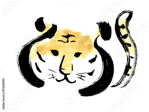 虎の顔手書きイラストとひらがなの「とら」文字