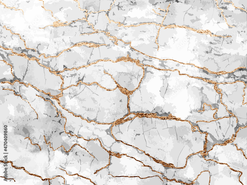 Fototapeta premium Gray marble canvas abstract painting background with gold texture. Vector