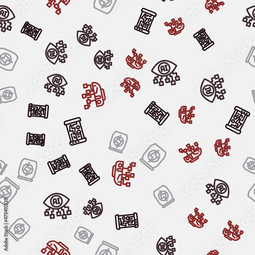 Set line Cryogenic capsules, Computer vision, Energy drink and Humanoid robot on seamless pattern. Vector