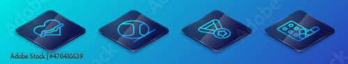 Set Isometric line Medal, Heart rate, Sports doping with dumbbell and Baseball ball icon. Vector