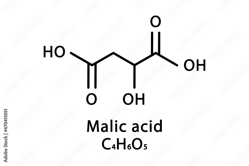 Malic acid molecular structure. Malic acid skeletal chemical formula. Chemical molecular formula vector illustration Malic acid molecular structure. Malic acid skeletal chemical formula. Chemical molecular formula vector illustration