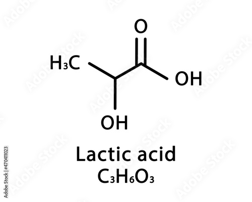 Lactic acid molecular structure. Lactic acid skeletal chemical formula. Chemical molecular formula vector illustration