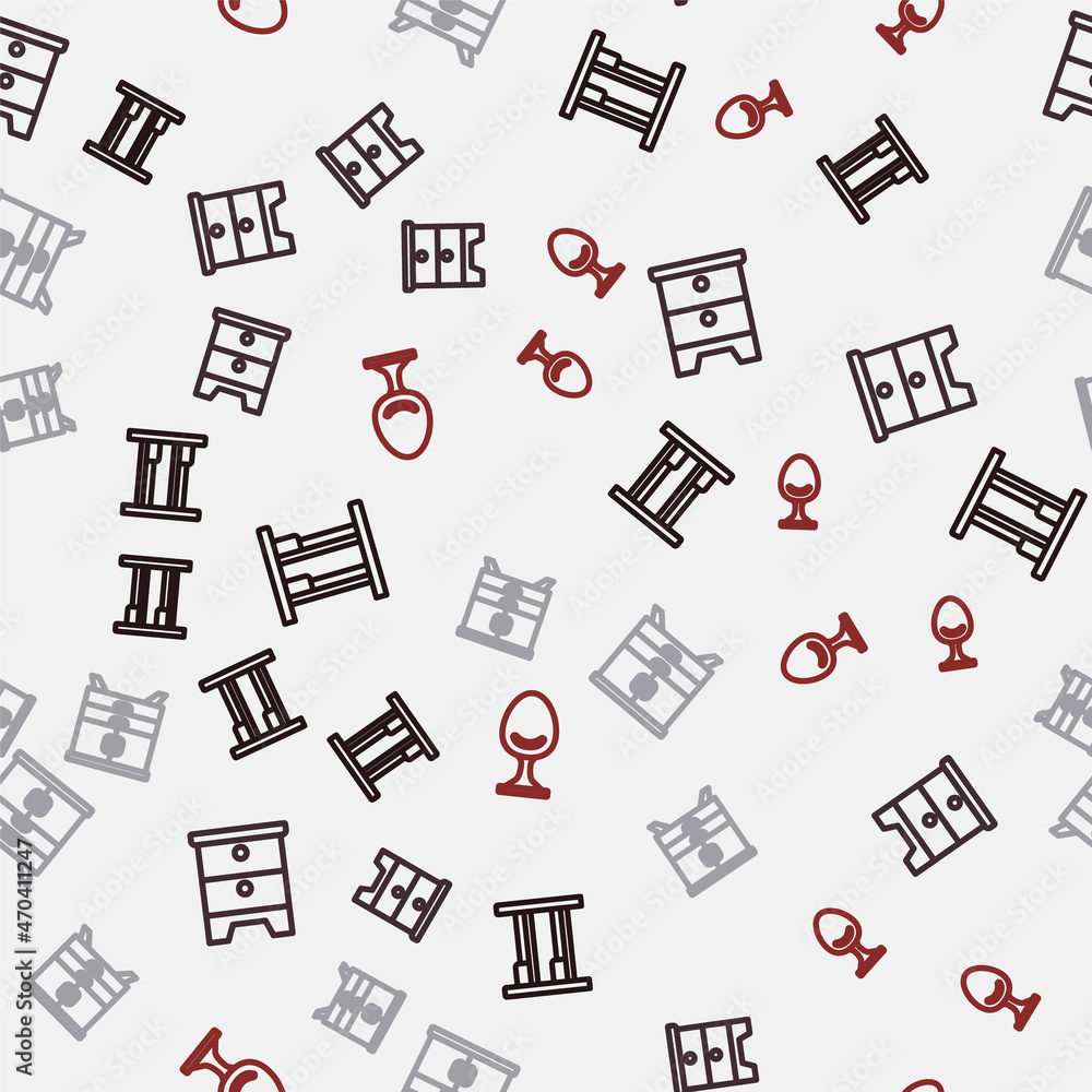 Set line Bunk bed, Furniture nightstand, Chest of drawers and Armchair on seamless pattern. Vector Set line Bunk bed, Furniture nightstand, Chest of drawers and Armchair on seamless pattern. Vector