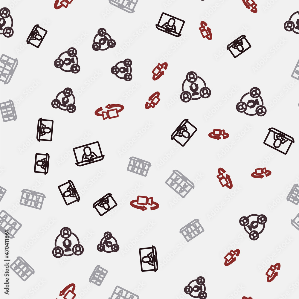 Set line Video chat conference, Meeting, and 360 degree view on seamless pattern. Vector Set line Video chat conference, Meeting, and 360 degree view on seamless pattern. Vector