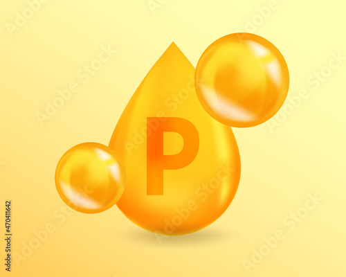 Vitamin P Flavonoid. Realistic Vitamin drop P Flavonoid design. 3D Vitamin complex illustration concept.