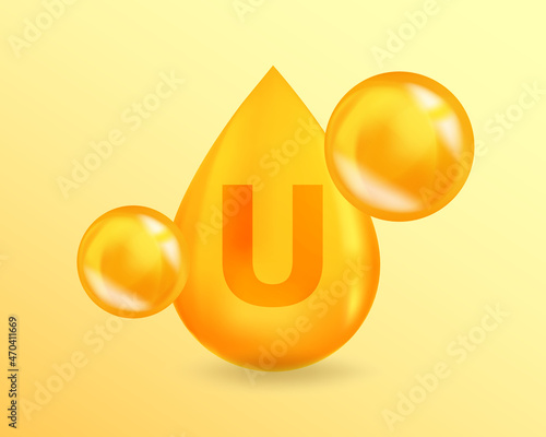 U Vitamin S-Methylmethionine. Realistic U Vitamin drop S-Methylmethionine design. 3D Vitamin complex illustration concept.
