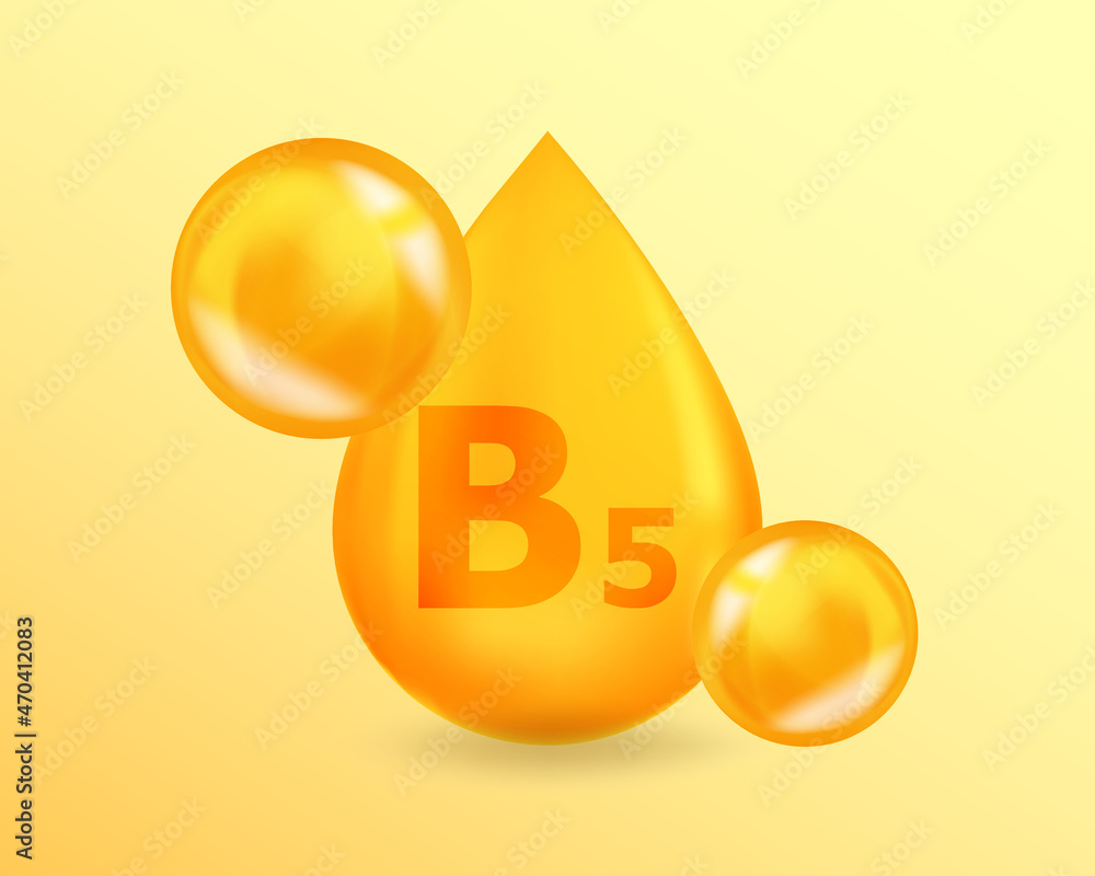 Vitamin B5 Pantothenic. Realistic Vitamin drop B5 Pantothenic design