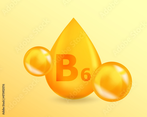 Vitamin B6 Pyridoxine. Realistic Vitamin drop B6 Pyridoxine design. 3D Vitamin complex illustration concept. photo