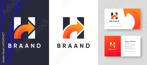 Color gradient style Initial Letter H and Arrow combination Company business Logo with Business Card Design Fresh or Clean Editable Template