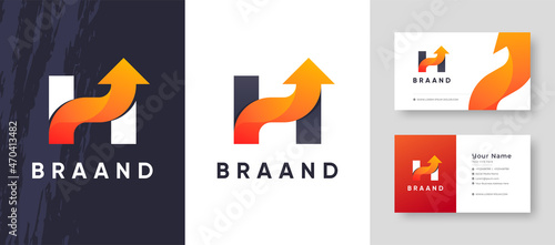 Color gradient style Initial Letter H and Arrow combination Company business Logo with Business Card Design Fresh or Clean Editable Template