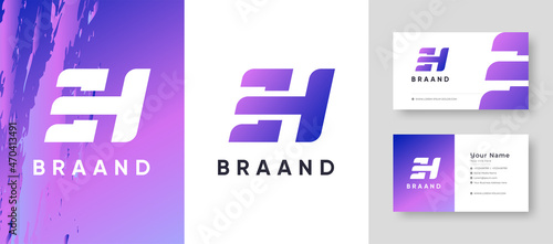 Color gradient style Initial Letter H and Arrow combination Company business Logo with Business Card Design Fresh or Clean Editable Template