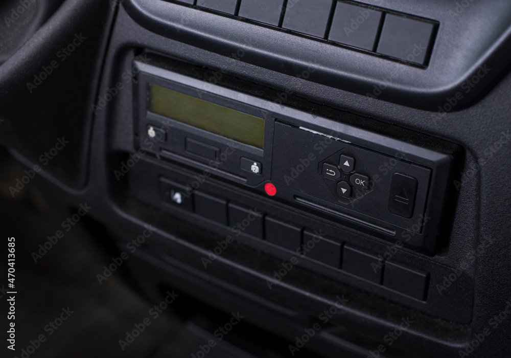 Digital tachograph in a van from an angle Digital tachograph in a van from an angle