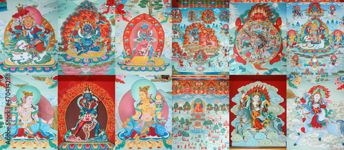 Set of icon Tibetan deity in the tibetan monastery in Nepal