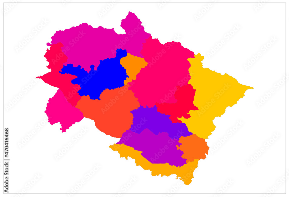 Colorful Uttarakhand state district map of India on white background Colorful Uttarakhand state district map of India on white background
