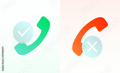 Vector modern trend icon in the style of glassmorphism with gradient, blur and transparency. two icon answered and unanswered call