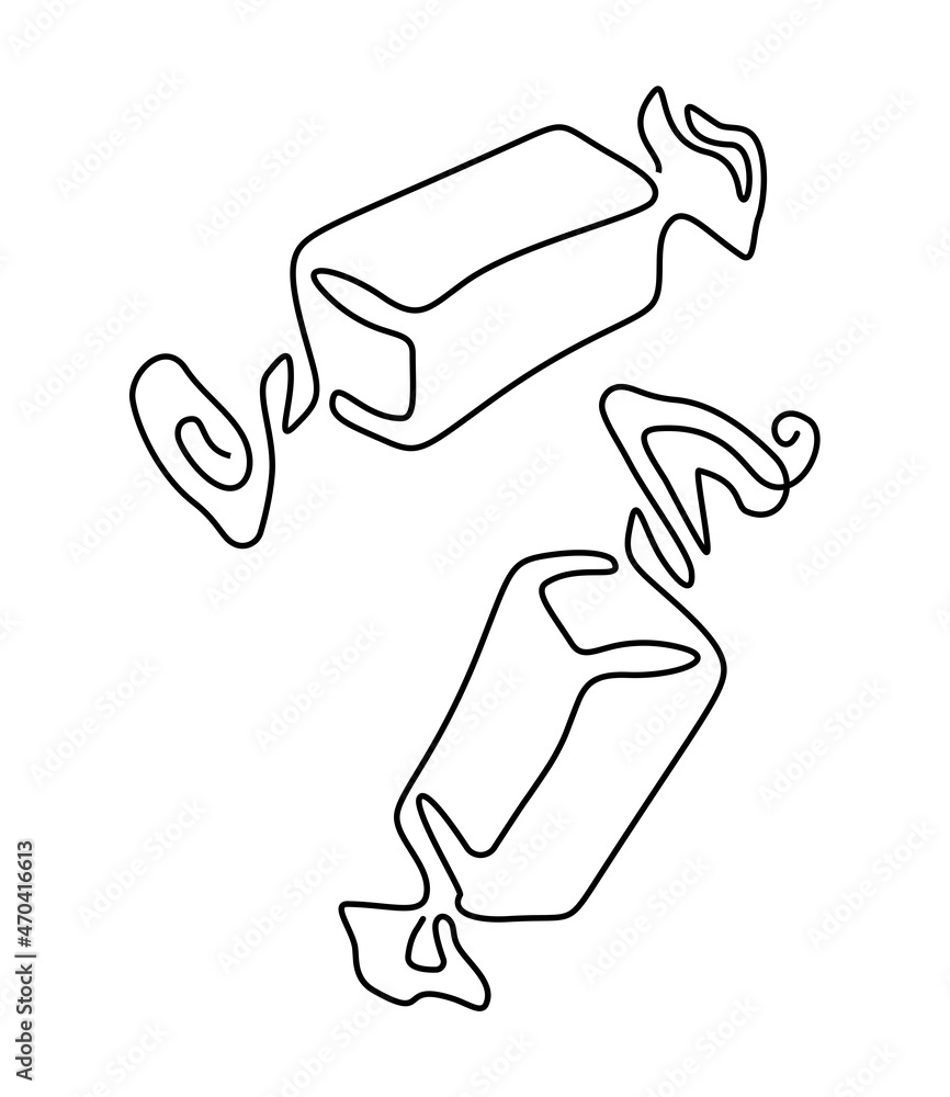 Candy in a wrapper. Continuous line drawing. Vector illustration Candy in a wrapper. Continuous line drawing. Vector illustration
