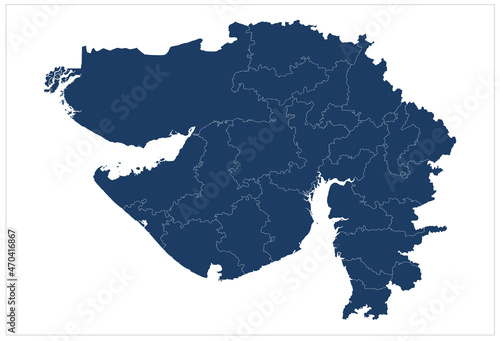 Blue District map of Gujarat state of India illustration o