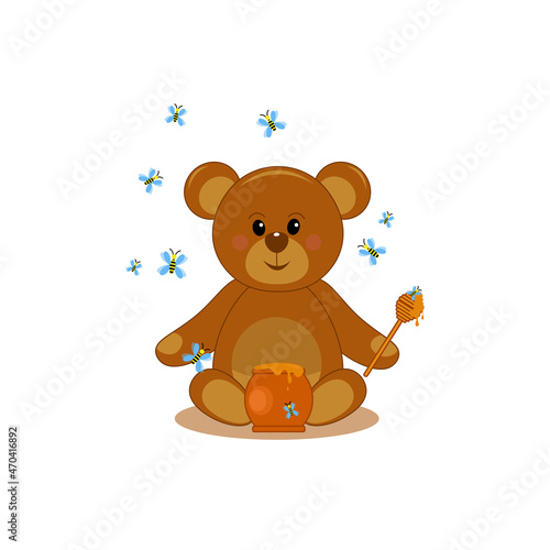 teddy bear with honey. vector illustration