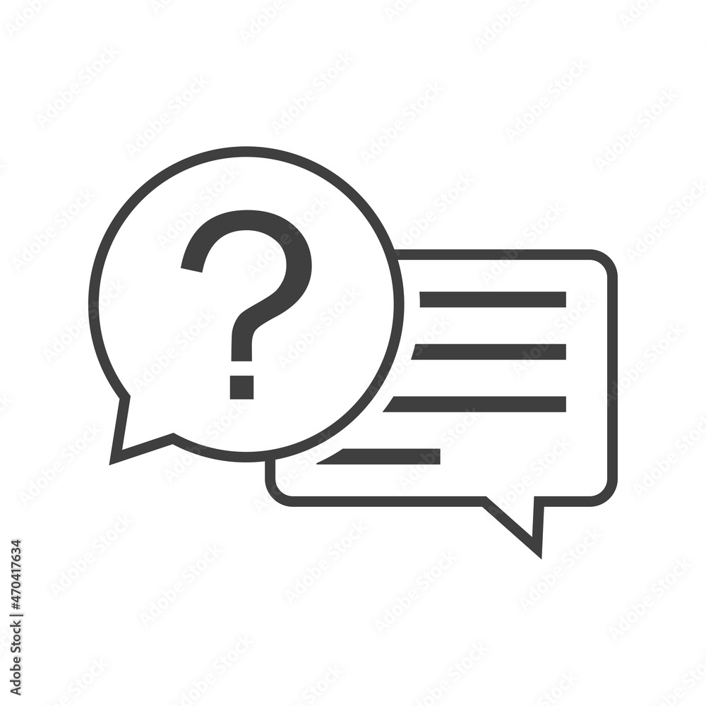 Logo preguntas más frecuentes. Icono con burbuja de habla con interrogación y líneas en color gris Logo preguntas más frecuentes. Icono con burbuja de habla con interrogación y líneas en color gris