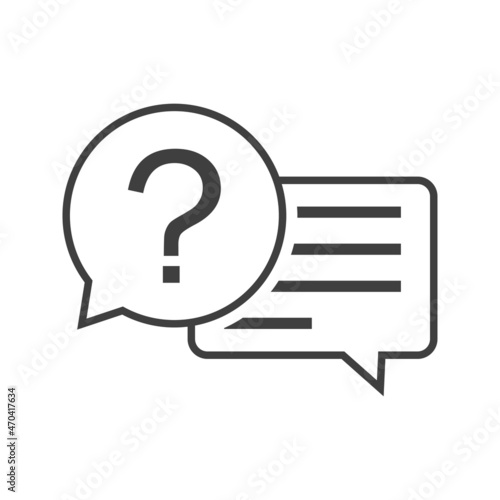 Logo preguntas más frecuentes. Icono con burbuja de habla con interrogación y líneas en color gris