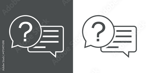 Logo preguntas más frecuentes. Icono con burbuja de habla con interrogación y líneas en fondo gris y fondo blanco