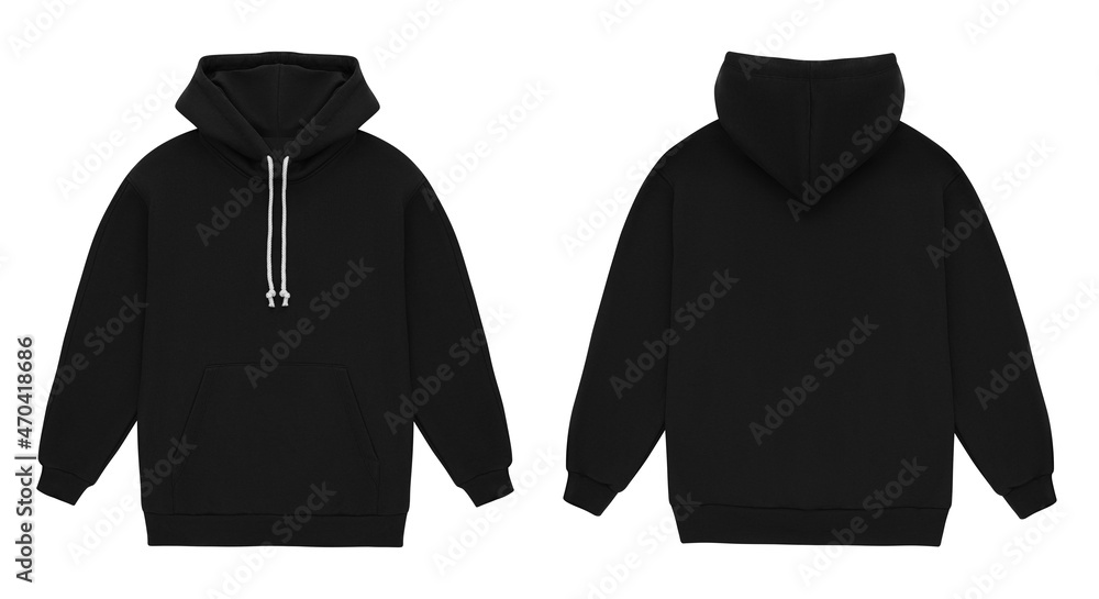 Mockup blank flat black hoodie. Hoodie sweatshirt with long sleeve ...