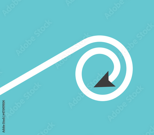 Spiral shaped graph with arrow. Stagnation, inefficiency, standstill, hopelessness and economic cycles concept. Flat design. EPS 8 vector illustration, no transparency, no gradients