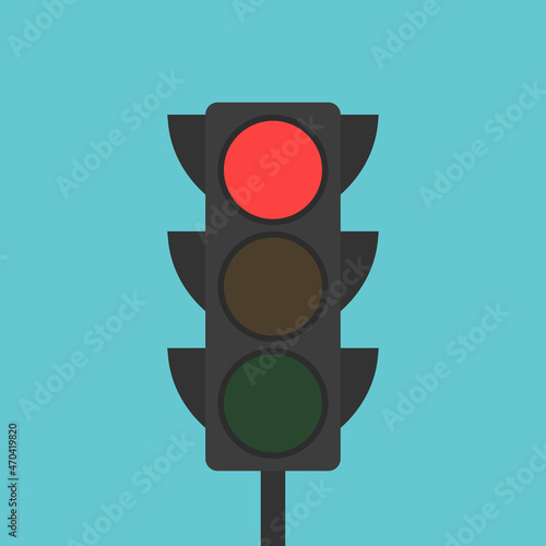 Traffic light, red glowing. Restriction, prohibition, control, stop, driving, regulation and danger concept. Flat design. EPS 8 vector illustration, no transparency, no gradients