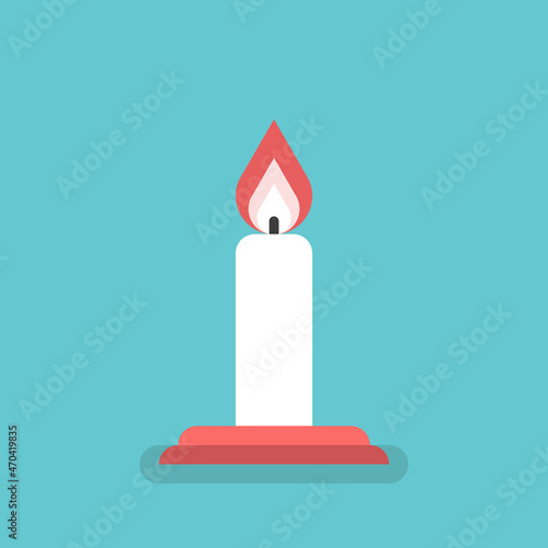 White glowing candle on turquoise blue background. Holiday, religion, prayer, ceremony, romance and illumination concept. Flat design. EPS 8 vector illustration, no transparency, no gradients