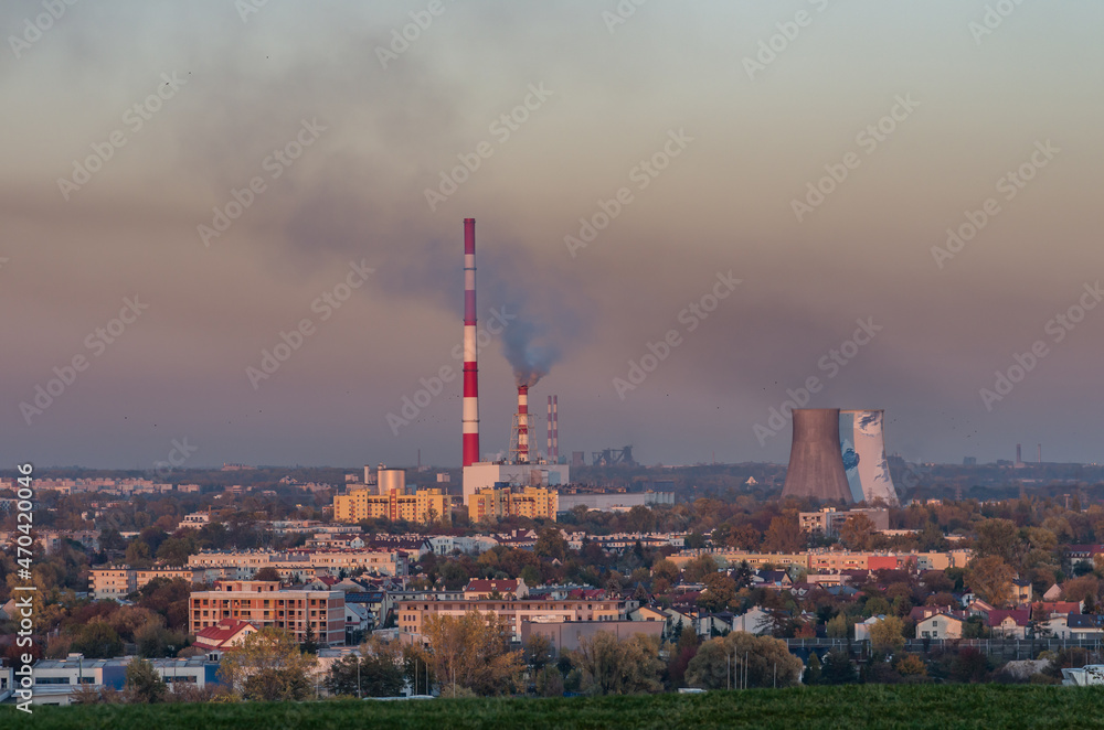 Fototapeta premium Krakow, Poland, smoke from coal power plant