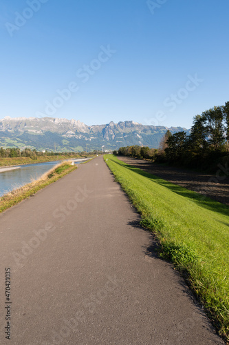Schaan  Liechtenstein  September 25  2021 Rhine river in the morning time