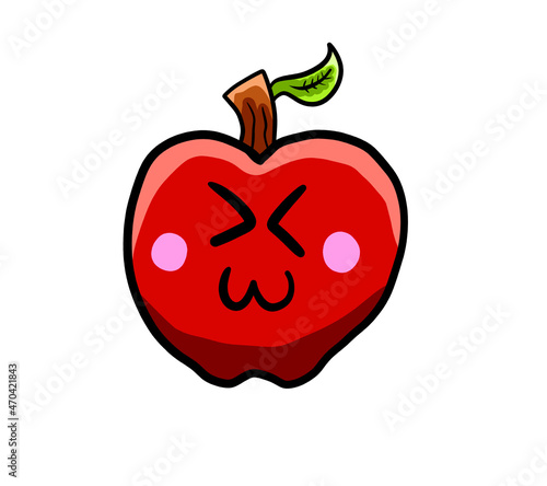 Stylized Cartoon Cheerful Red Apple