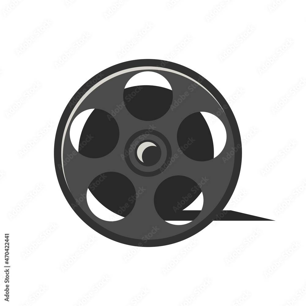 Film reel on white, vector icon in flat design