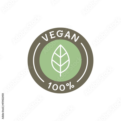 Vegan food and products vector label icon set. 100 % vegan sticker set.