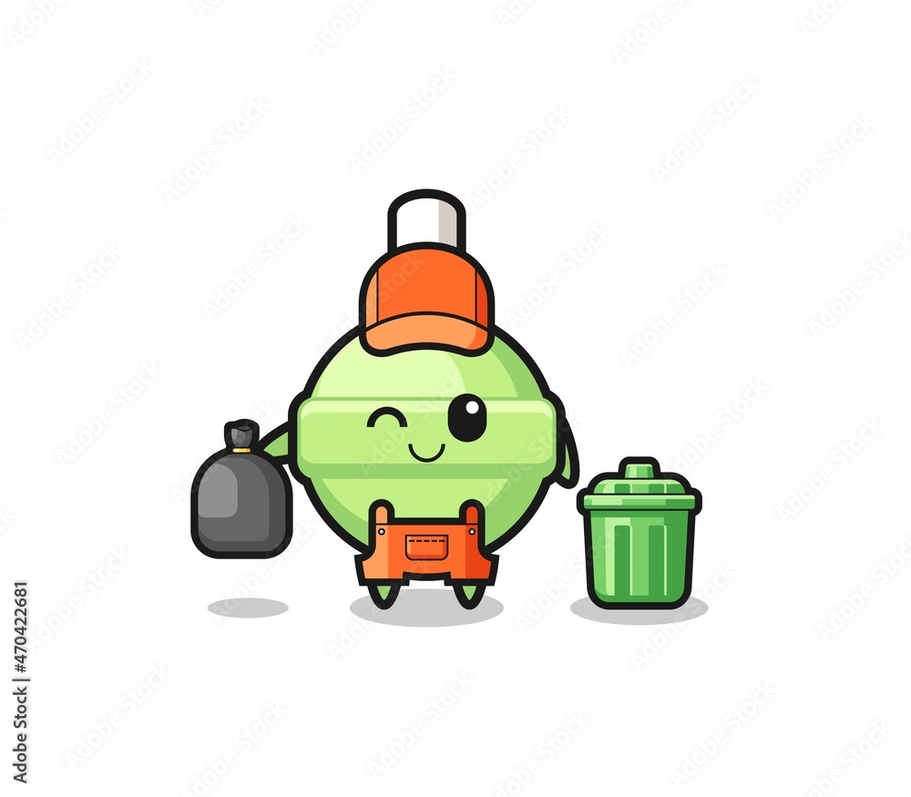 the mascot of cute lollipop as garbage collector