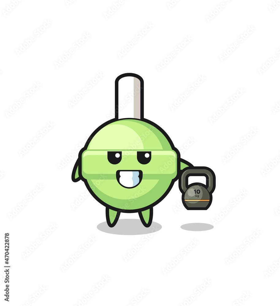lollipop mascot lifting kettlebell in the gym lollipop mascot lifting kettlebell in the gym