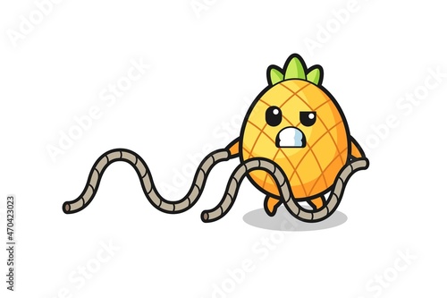 illustration of pineapple doing battle rope workout