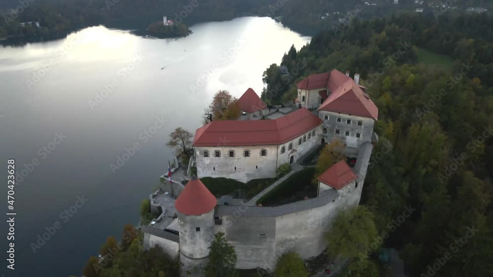 Bled Castle by Drone in Bled, Slovenia Bled Castle by Drone in Bled, Slovenia