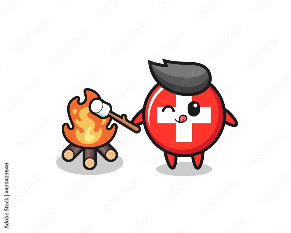switzerland character is burning marshmallow