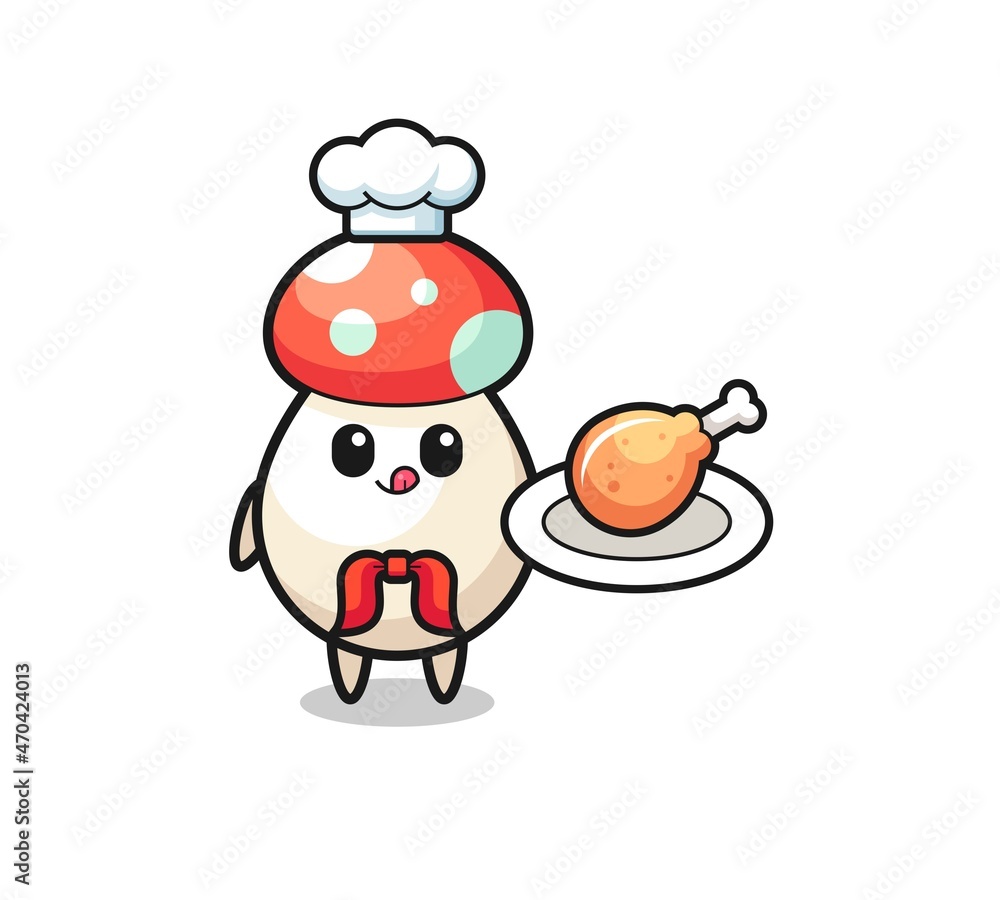 mushroom fried chicken chef cartoon character mushroom fried chicken chef cartoon character