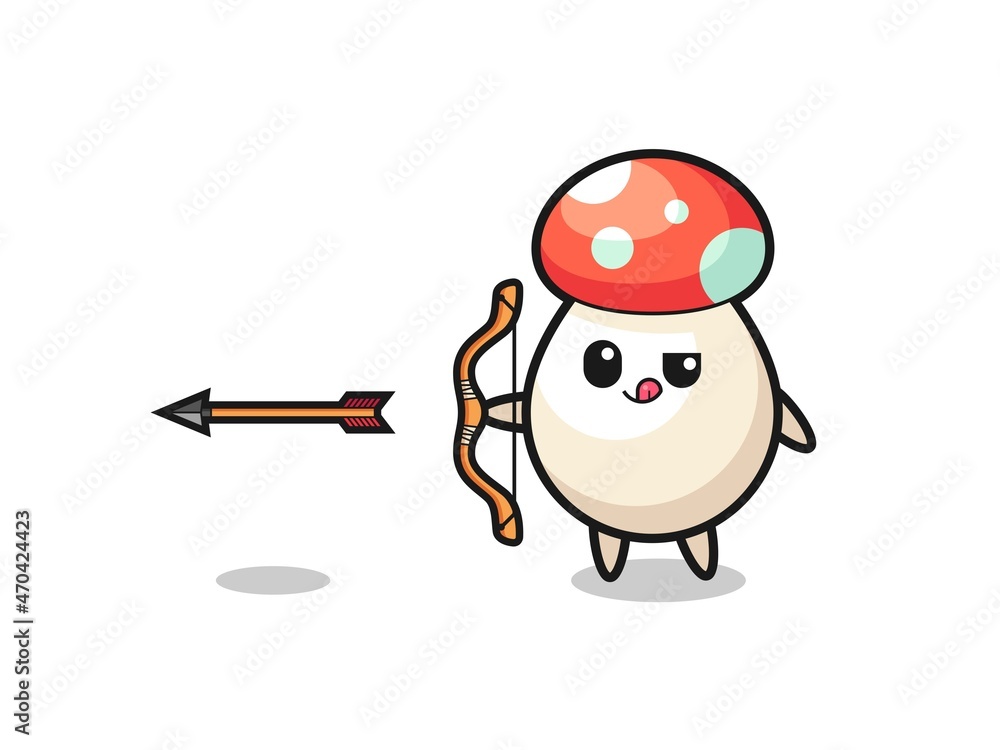 illustration of mushroom character doing archery