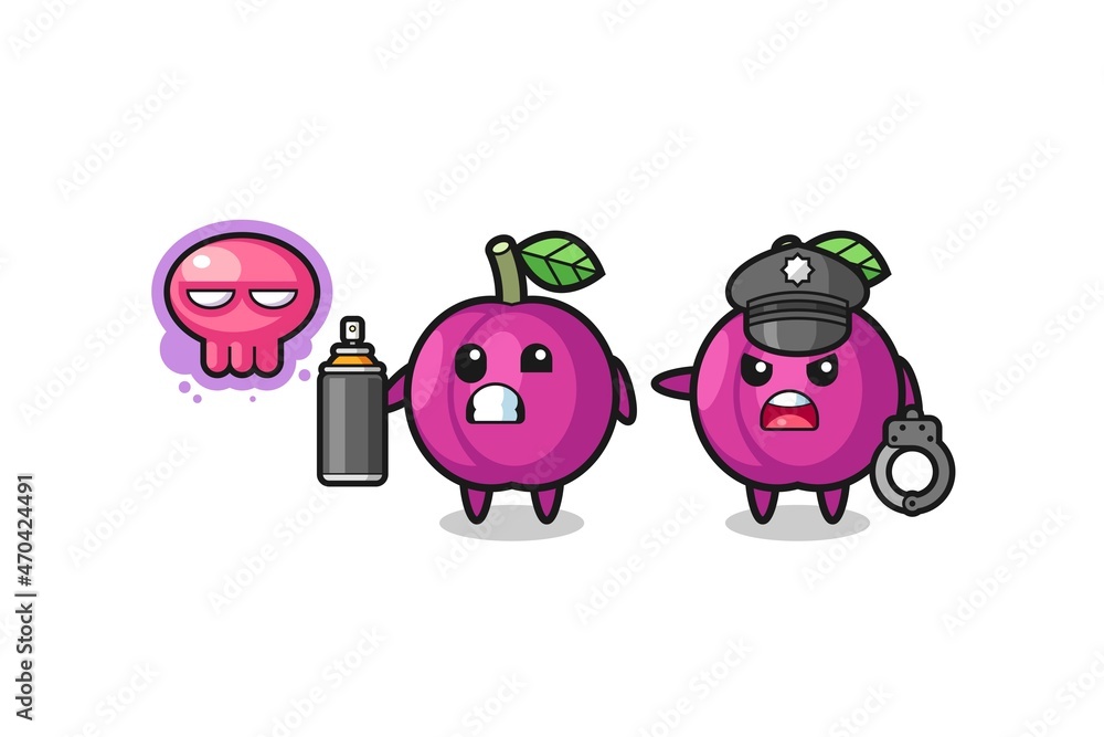 plum fruit cartoon doing vandalism and caught by the police plum fruit cartoon doing vandalism and caught by the police