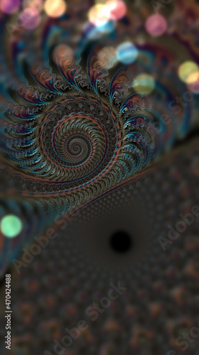 Digitally designed abstract 3D fractal background with bokeh optik