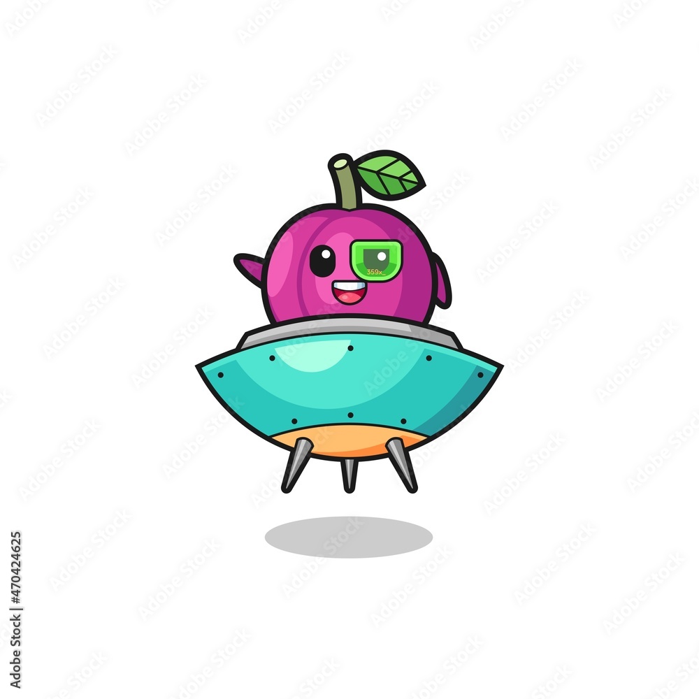 plum fruit cartoon riding a future spaceship plum fruit cartoon riding a future spaceship