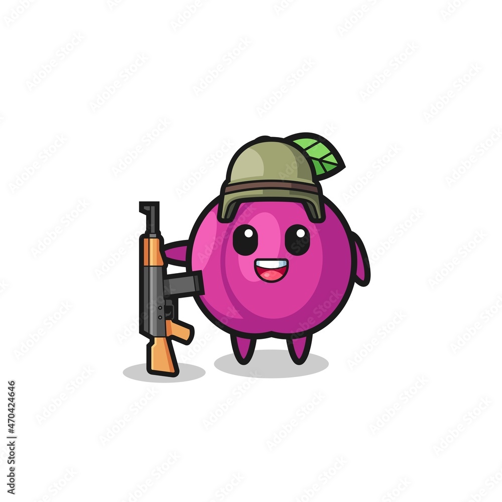 cute plum fruit mascot as a soldier cute plum fruit mascot as a soldier