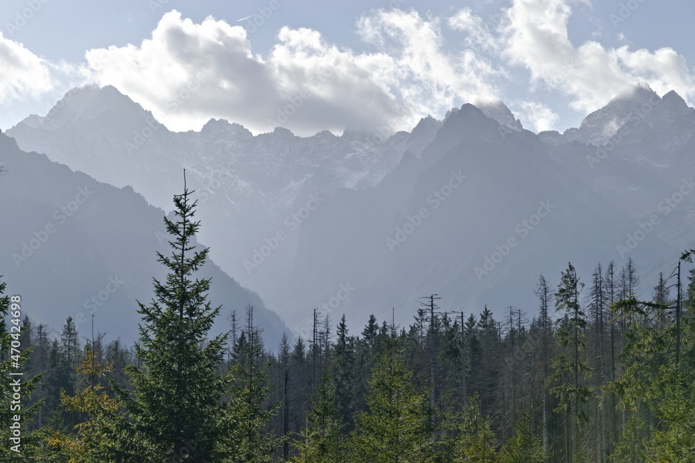 Morning view of Tatra summits from Rusinowa Polana Morning view of Tatra summits from Rusinowa Polana
