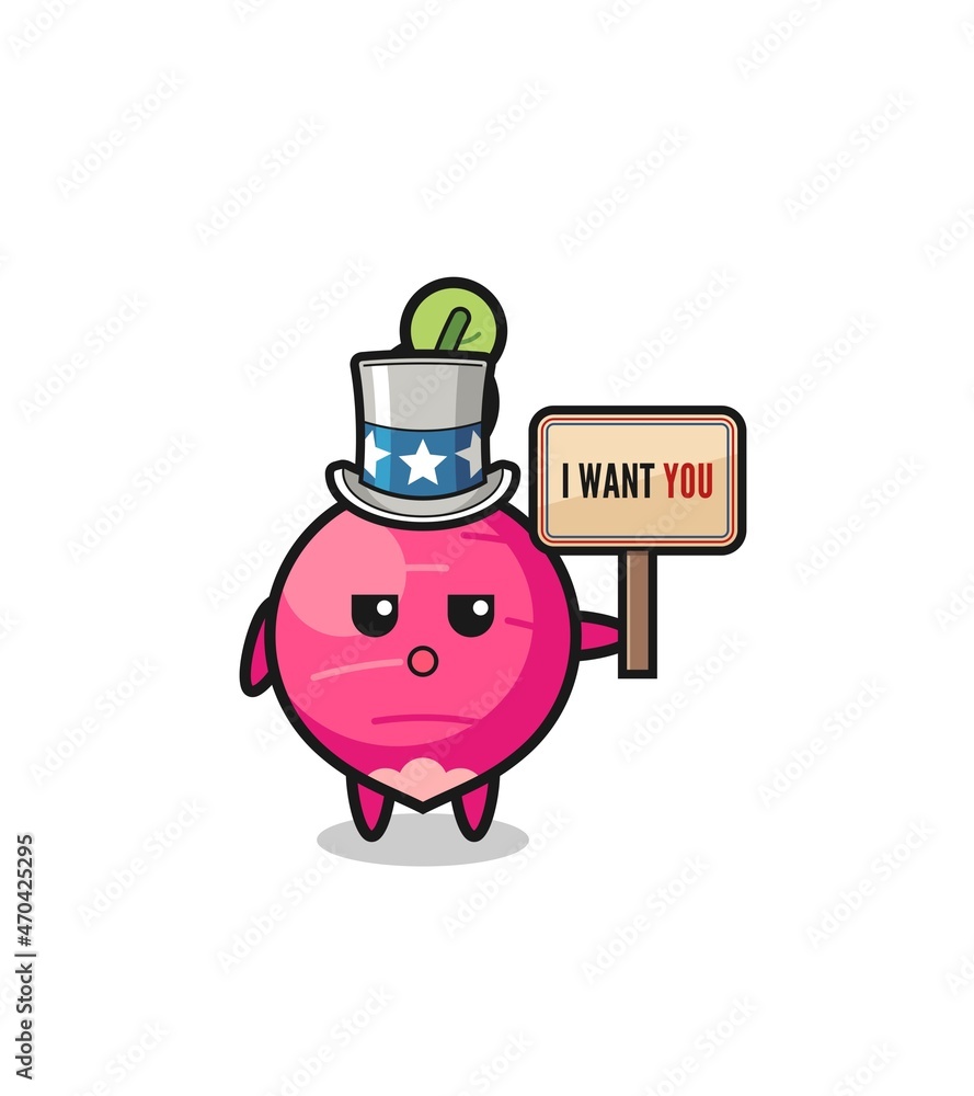 radish cartoon as uncle Sam holding the banner I want you radish cartoon as uncle Sam holding the banner I want you