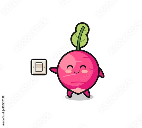 cartoon radish is turning off light